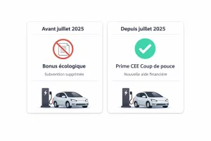 Comparaison entre le bonus écologique supprimé et la nouvelle prime CEE pour voiture électrique depuis 2025