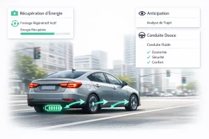 Illustration du freinage régénératif et de la conduite anticipative pour améliorer l’autonomie d’une voiture électrique