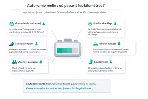 Facteurs de perte d’autonomie d’une voiture électrique : vitesse, froid, conduite, relief et équipements