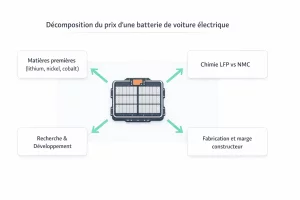 Schéma montrant les principaux éléments qui composent le prix d’une batterie de voiture électrique
