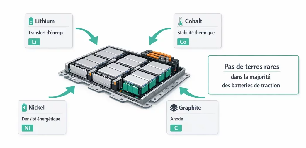 schéma composition batterie voiture électrique lithium nickel cobalt graphite