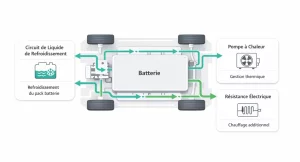 Schéma du système de gestion thermique et du préconditionnement de la batterie d’un véhicule électrique