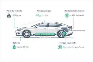 Schéma des facteurs techniques influençant la consommation d’une voiture électrique